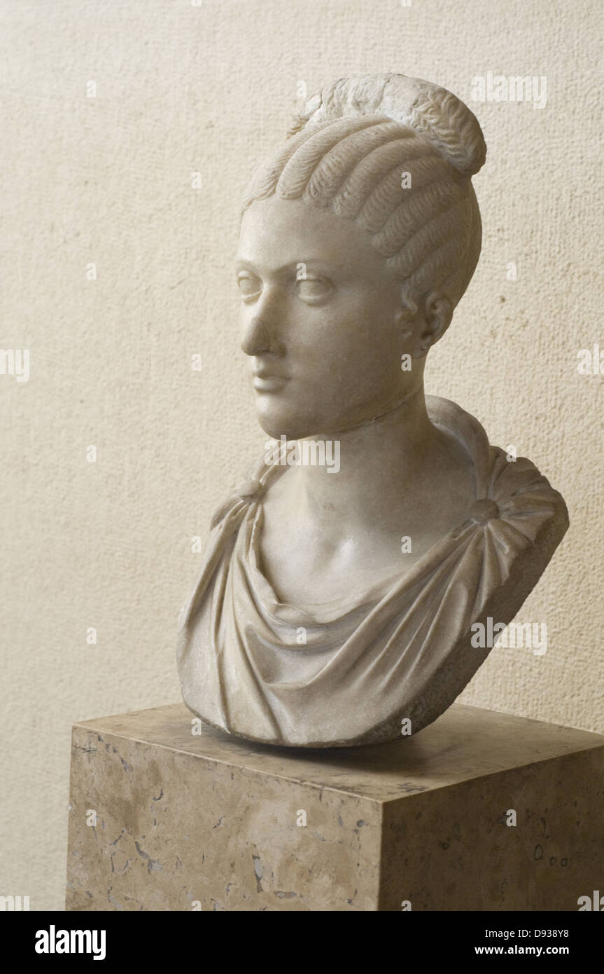 Woman portrait Roman sculpture Marble First century before JC Louvre Museum - Paris Stock Photo