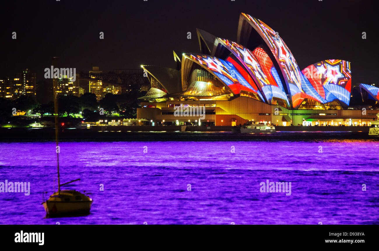 Special lighting effects on the Sydney Opera House during the annual