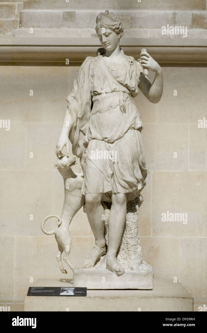 Anselme Flamin Diane - Diana XVIII th Century Marble French sculpture department - Cour Marly Louvre Museum - Paris Stock Photo