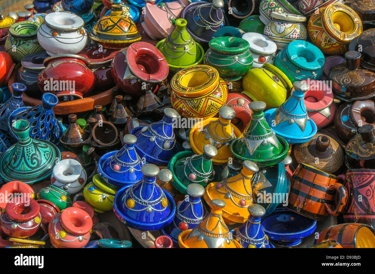 Tajines in the market, Morocco Stock Photo