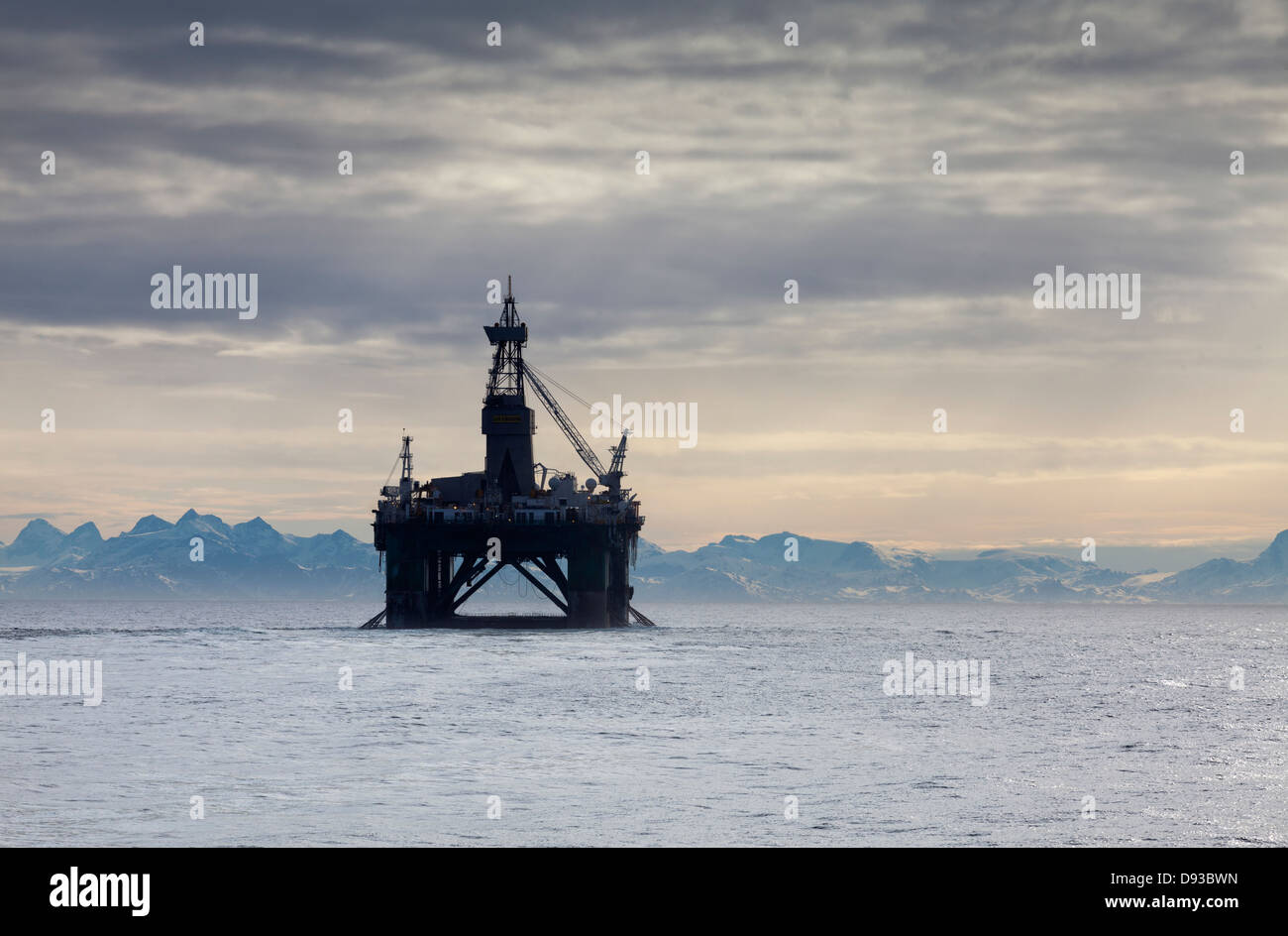 The exploratory drilling rig Leiv Eiriksson off the coast of Greenland in the Davis Strait between Canada and Greenland. Stock Photo
