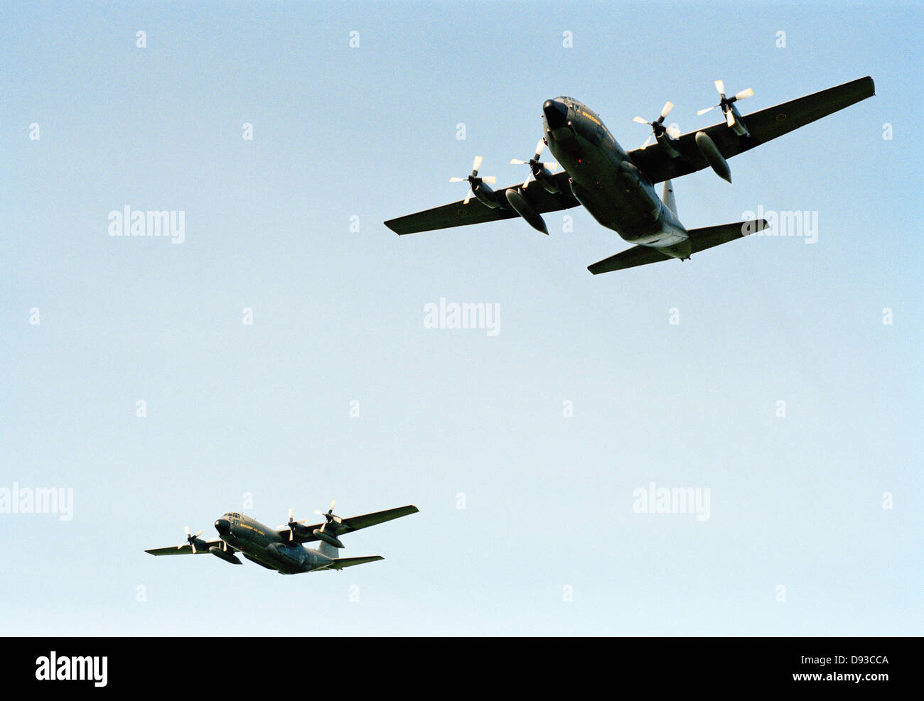 Two military airplanes in the sky, Sweden. Stock Photo