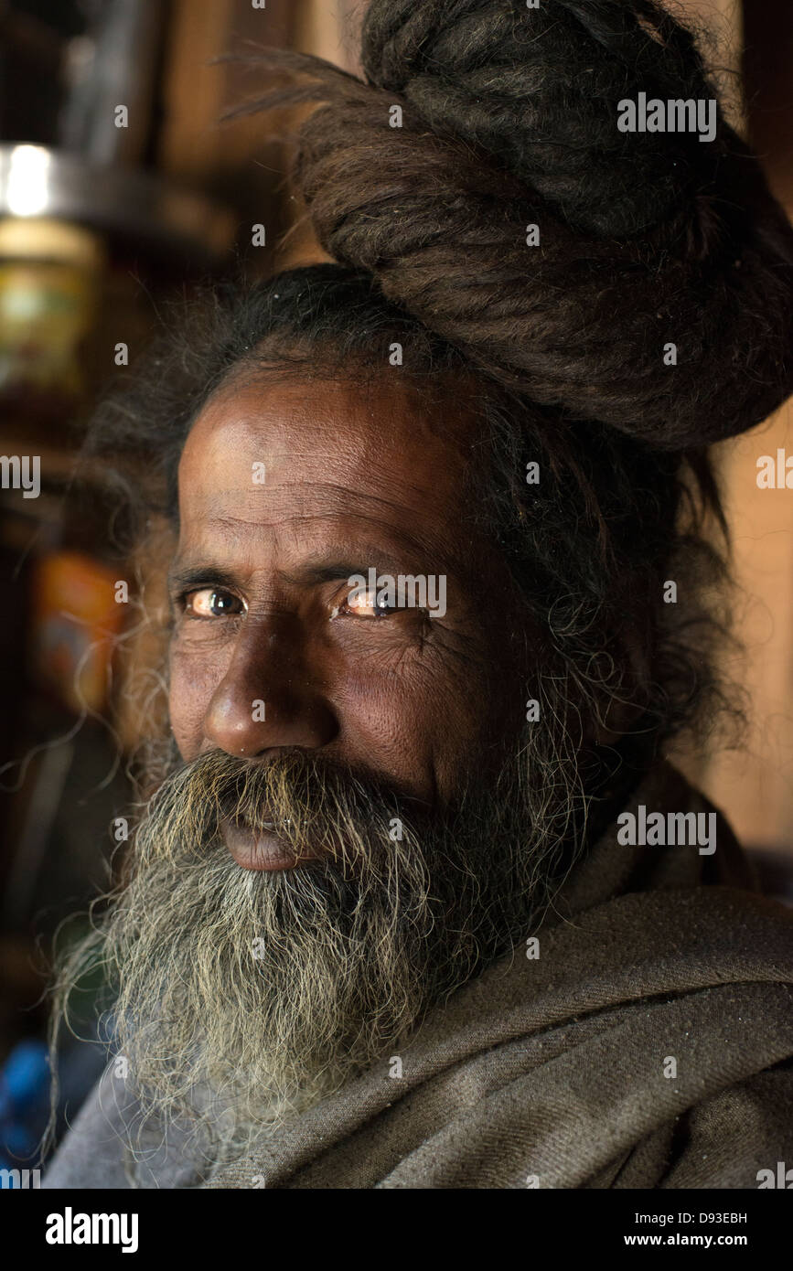 A Hindu Shaivite Sadhu (ascetic) poses for the camera in the Himalayan district of Chamba in Himachal Pradesh, India Stock Photo