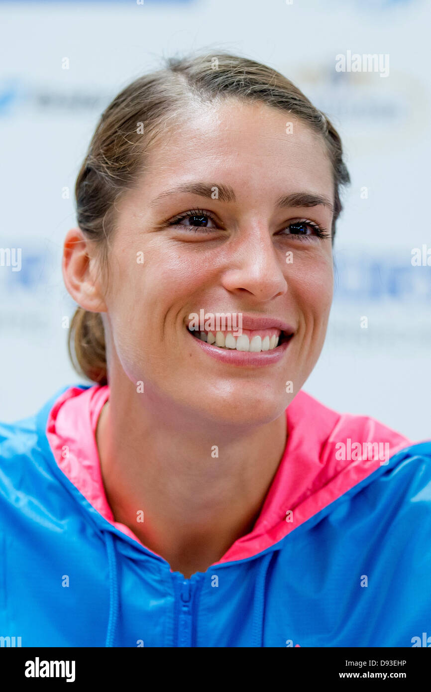 German tennis player Andrea Petkovic is pictured at a press conference as part of the WTA tournament in Nuremberg, Germany, 10 June 2013. Photo: DANIEL KARMANN Stock Photo