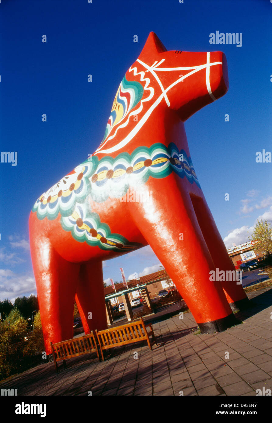 Dalecarlian horse in park Stock Photo