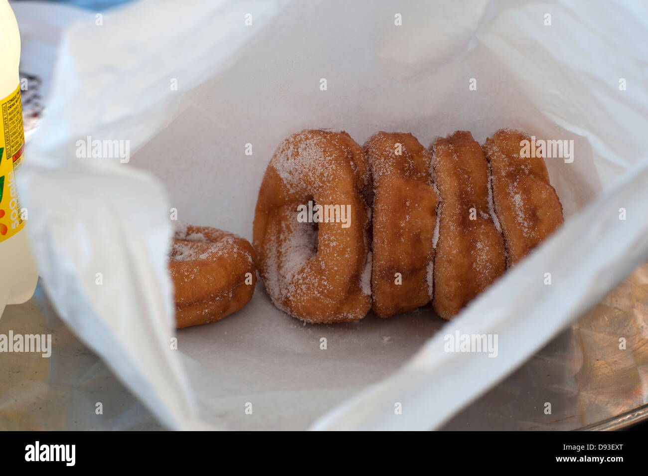 Sugar Donuts in paper bag Stock Photo