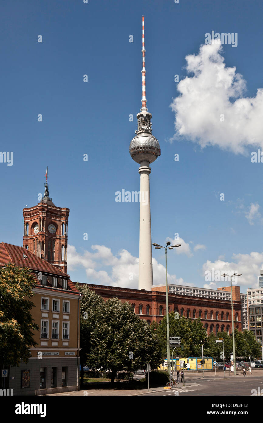 Monument overlooking cityscape, Berlin, Germany Stock Photo
