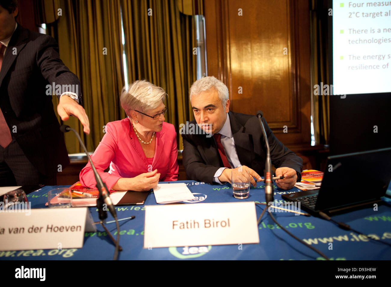 London, UK. 10th June, 2013.  Picture shows Fatih Birol, the Chief Economist and Director of Global Energy Economics with Maria van der Hoeven at the International Energy Agency conference today in London, UK. Credit:  Jeff Gilbert/Alamy Live News Stock Photo