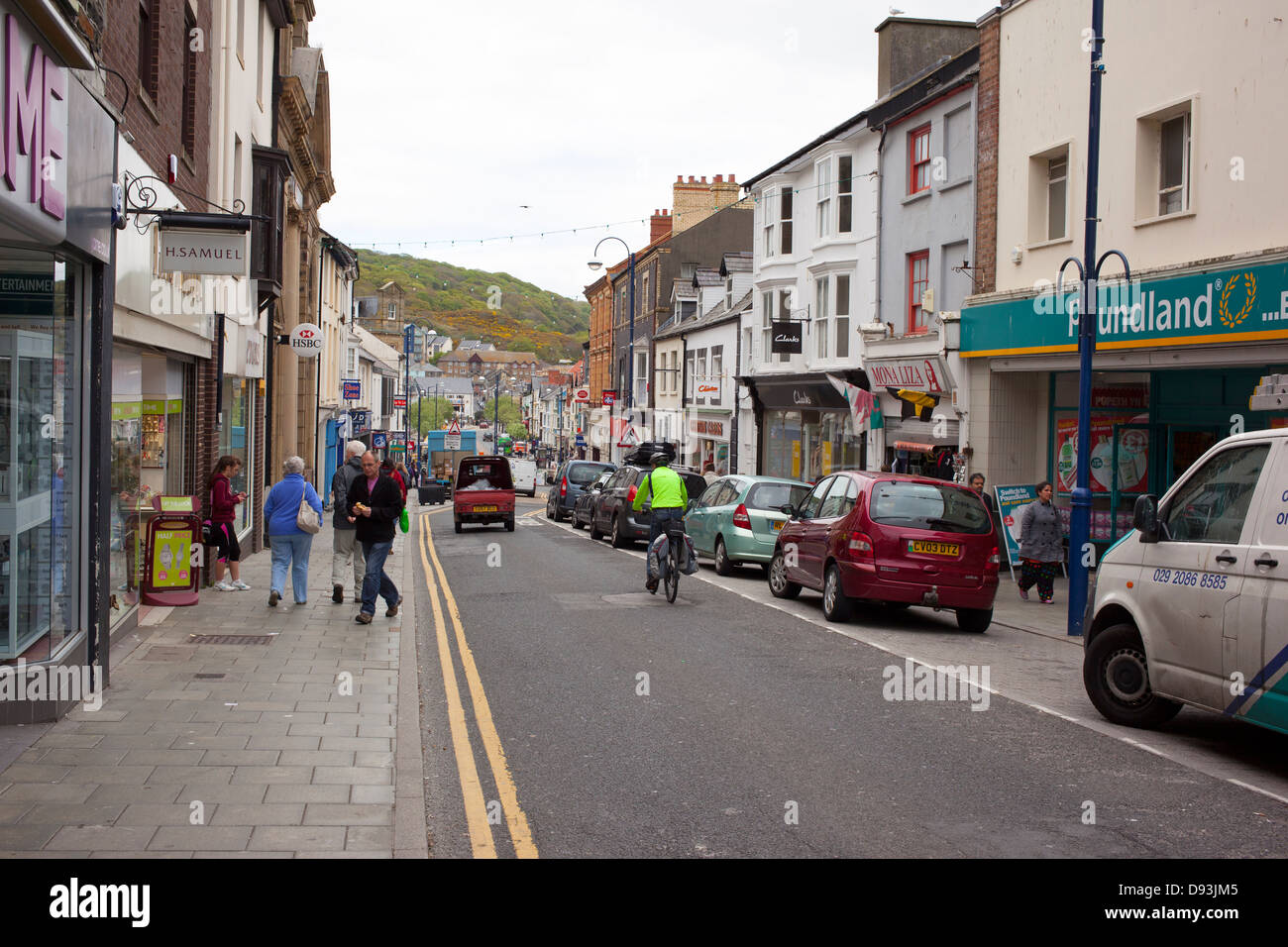 Great Darkgate Street shops in Aberystwyth, Ceredigion Dyfed Wales UK. Stock Photo