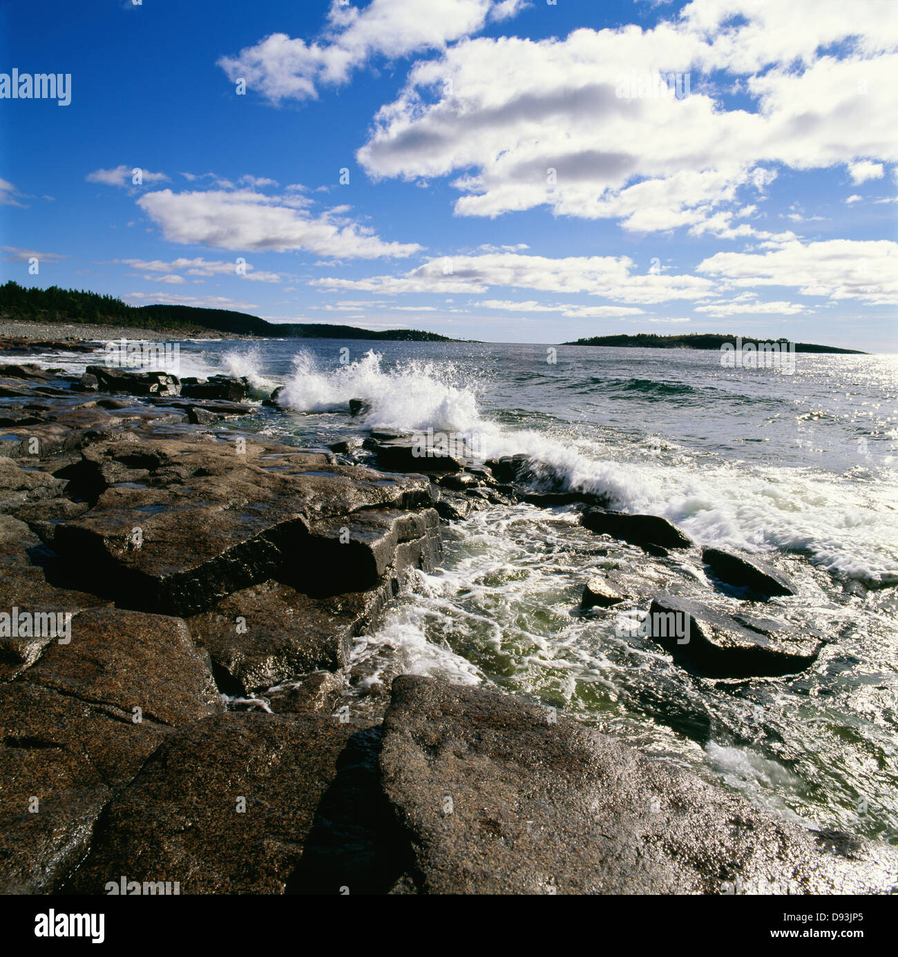 View of waves splashing against rock Stock Photo
