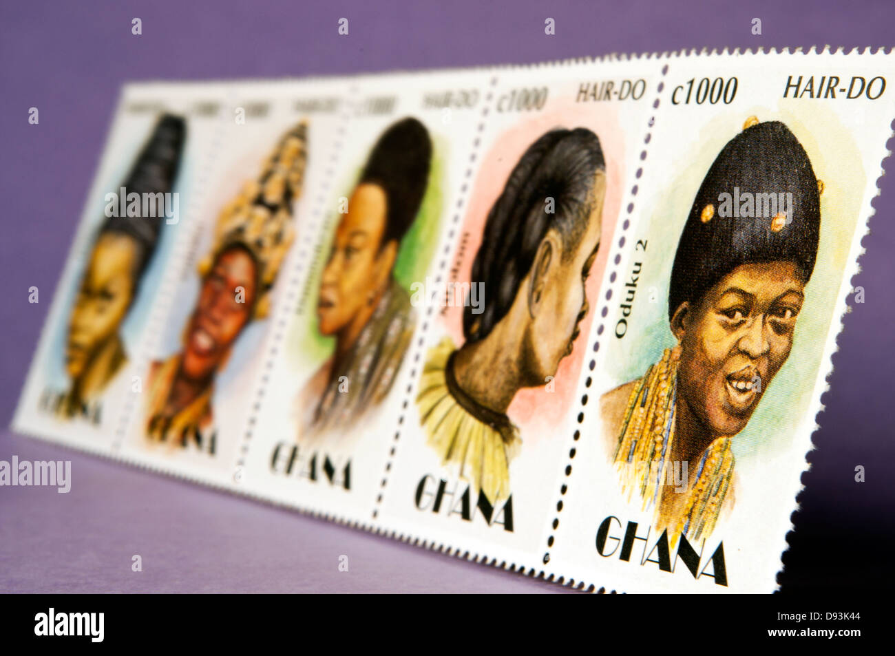 ghanian hairstyle postage stamp in studio setting Stock Photo