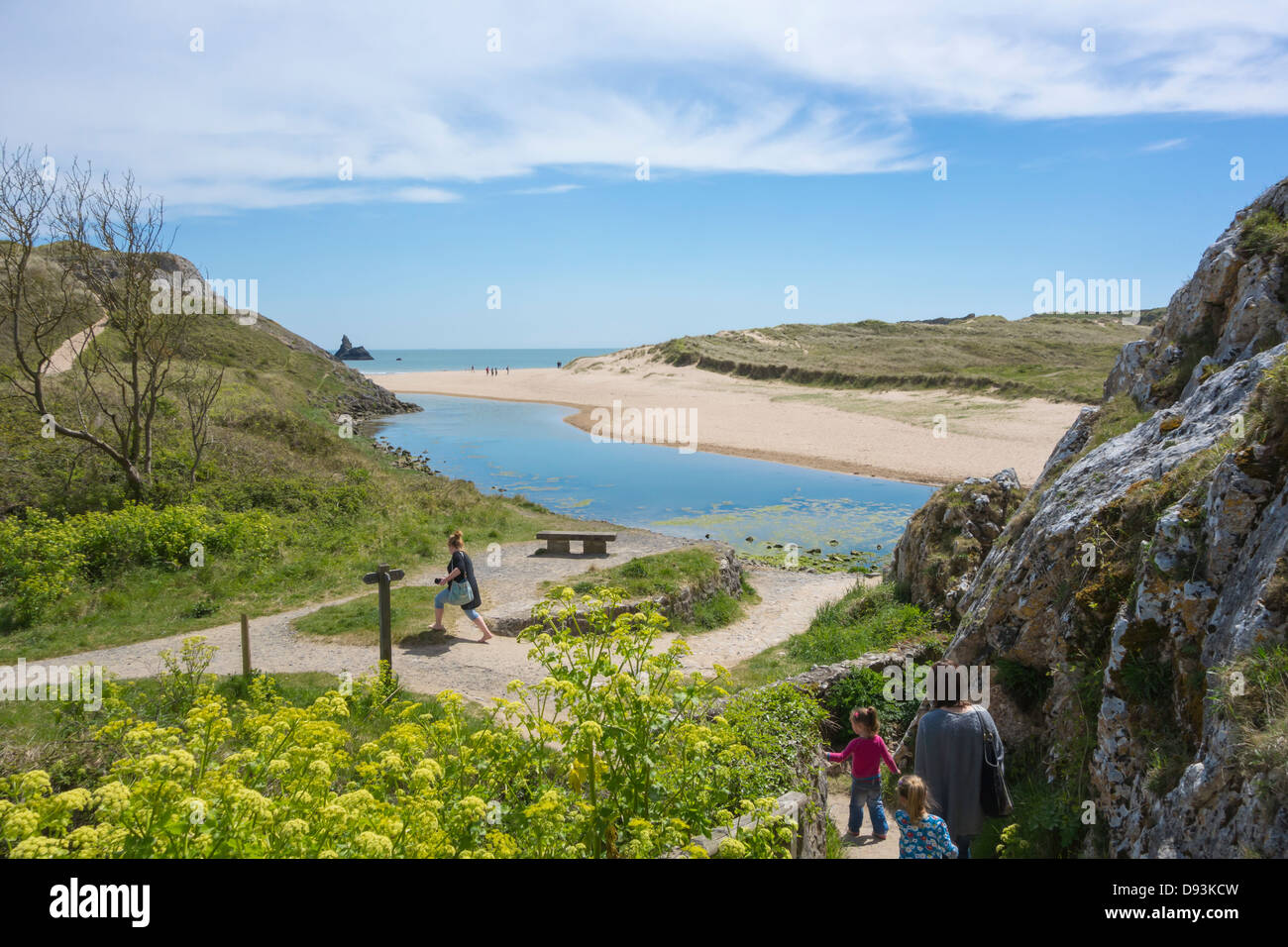 View of Broad Haven South beach and coastal path at Bosherston, Pembrokeshire. Stock Photo