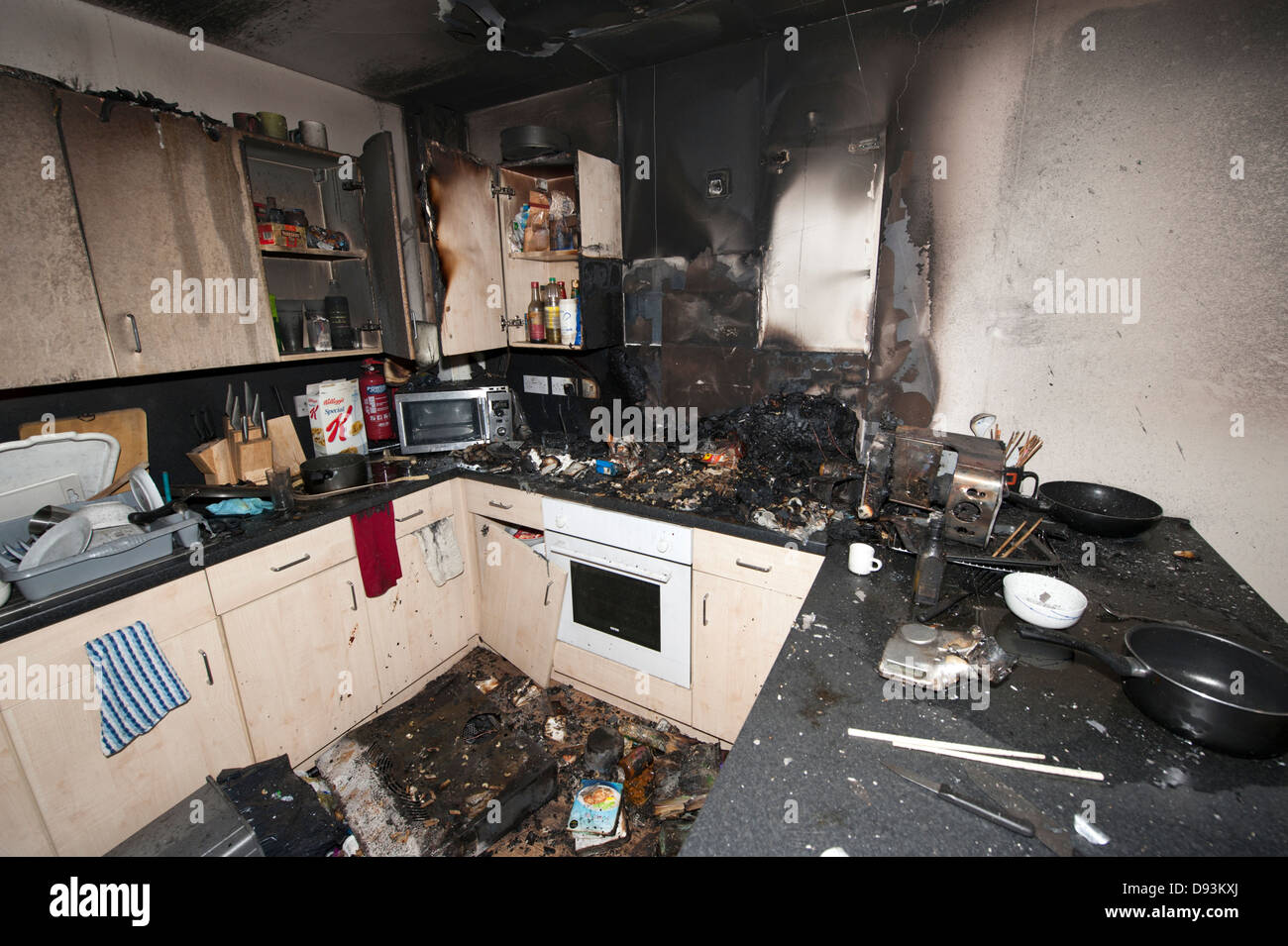 Severe Cooking Kitchen Fire Burnt Insurance Claim Stock Photo