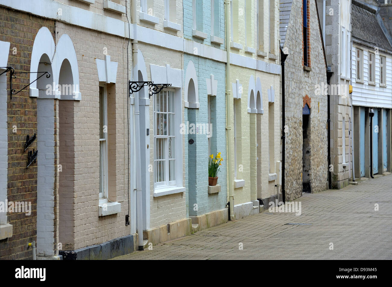 Row of pastel colored terraced houses Weymouth Dorset England uk Stock Photo
