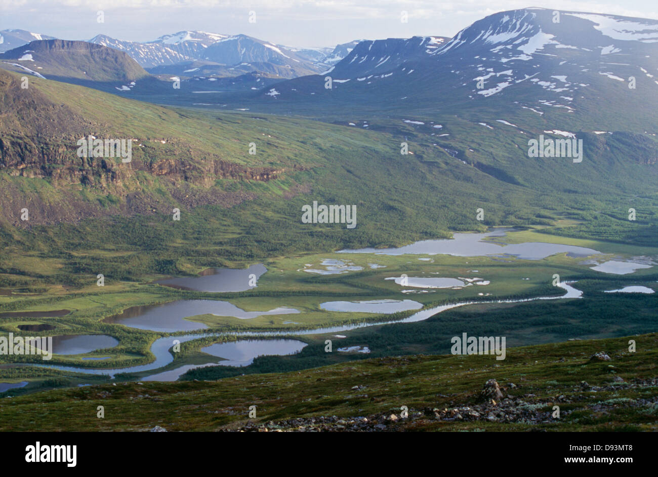 Snowy mountains and lake, elevated view Stock Photo