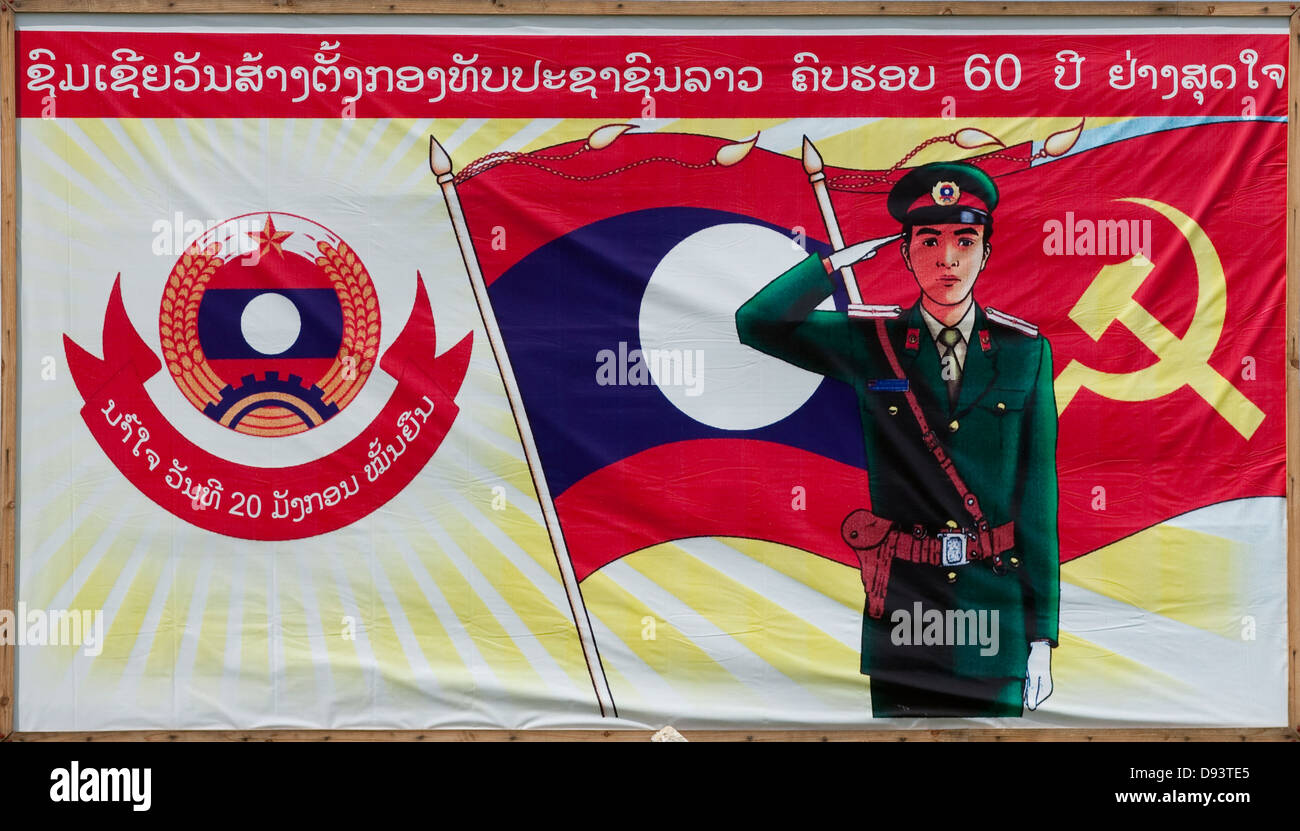 Army Propaganda Poster, Phonsavan, Laos Stock Photo