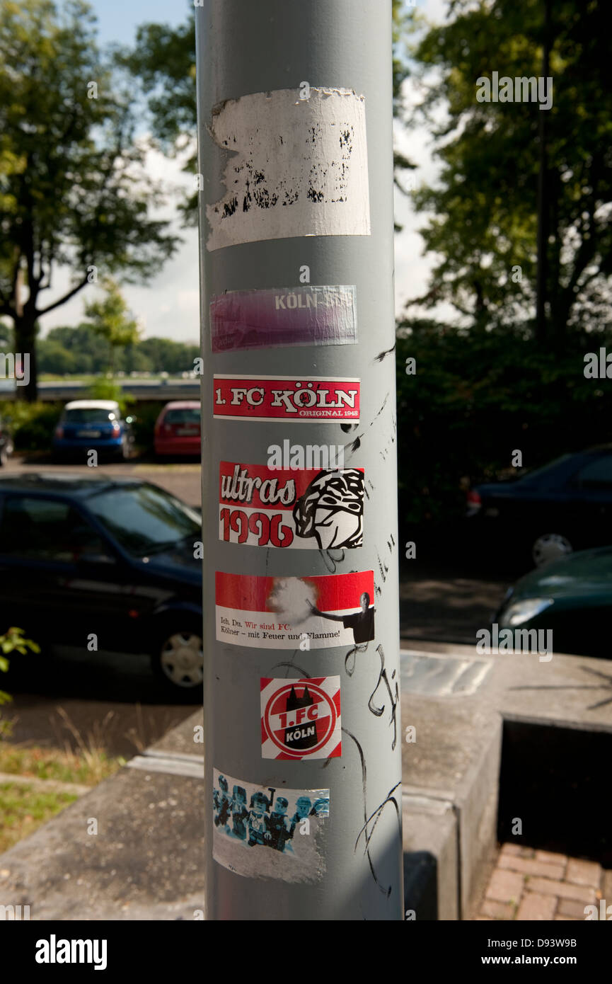 Stickers on Post Vandalism Cologne Koln Germany Deutschland Europe EU Stock Photo