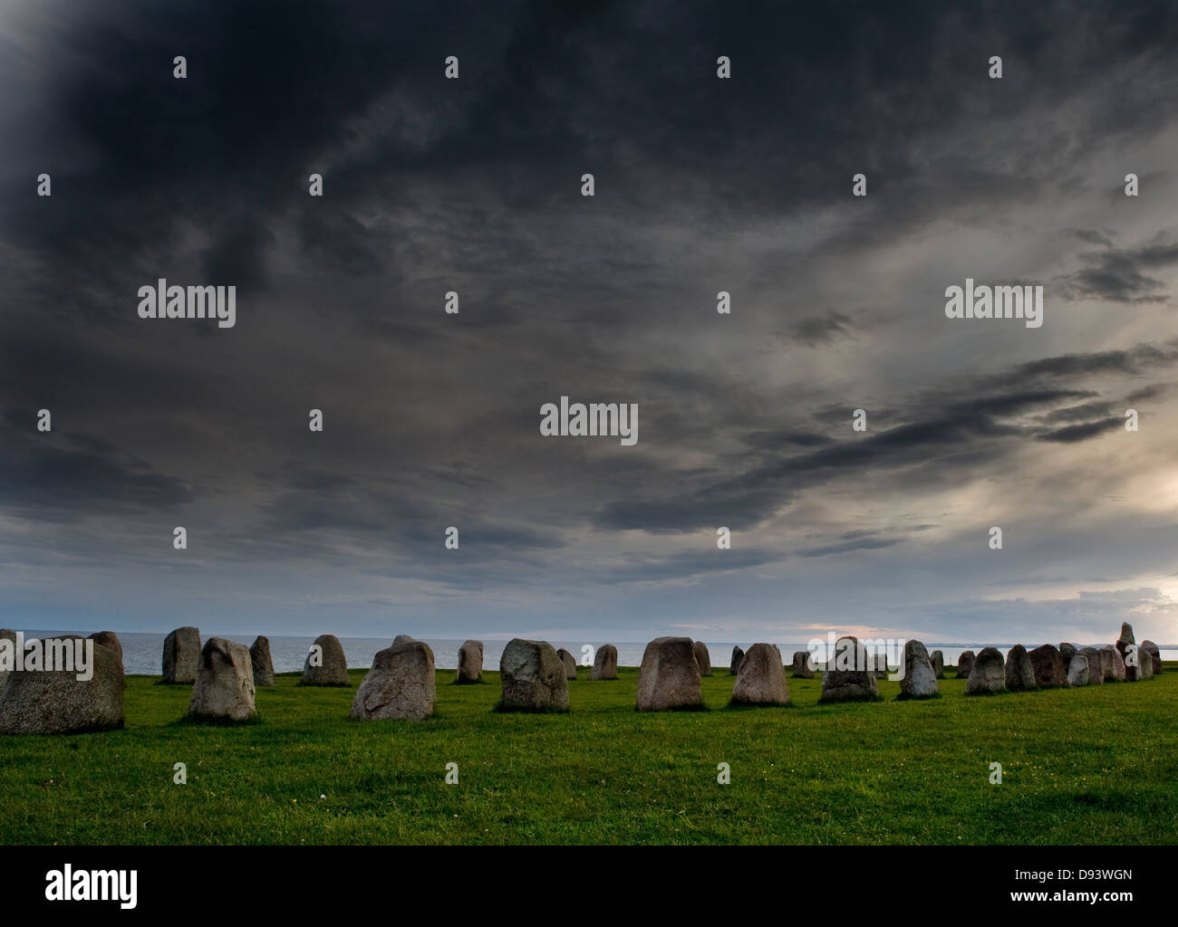 View of tombstones with overcast sky Stock Photo