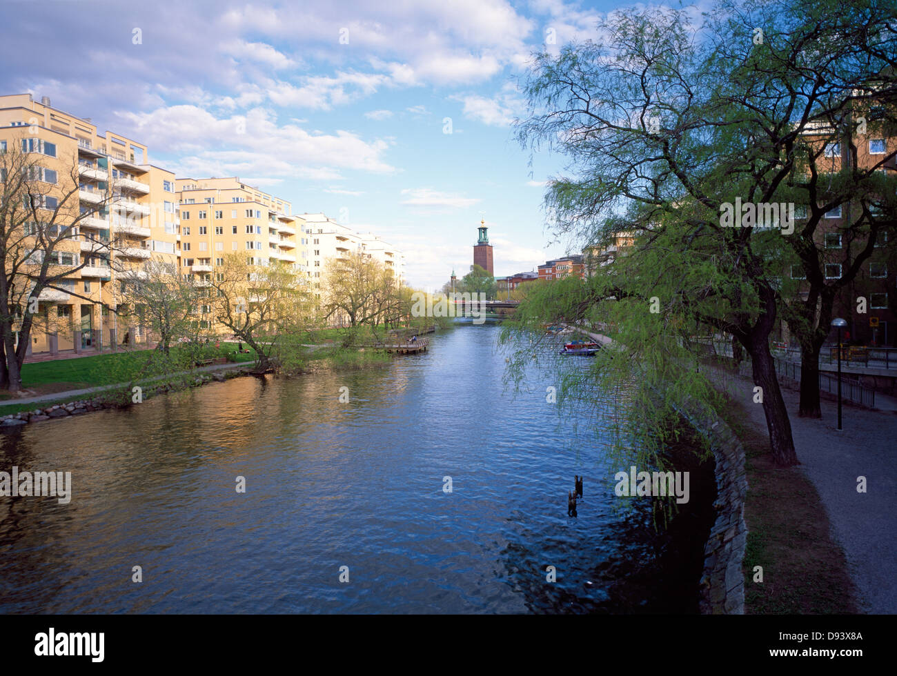View of buildings along canal Stock Photo