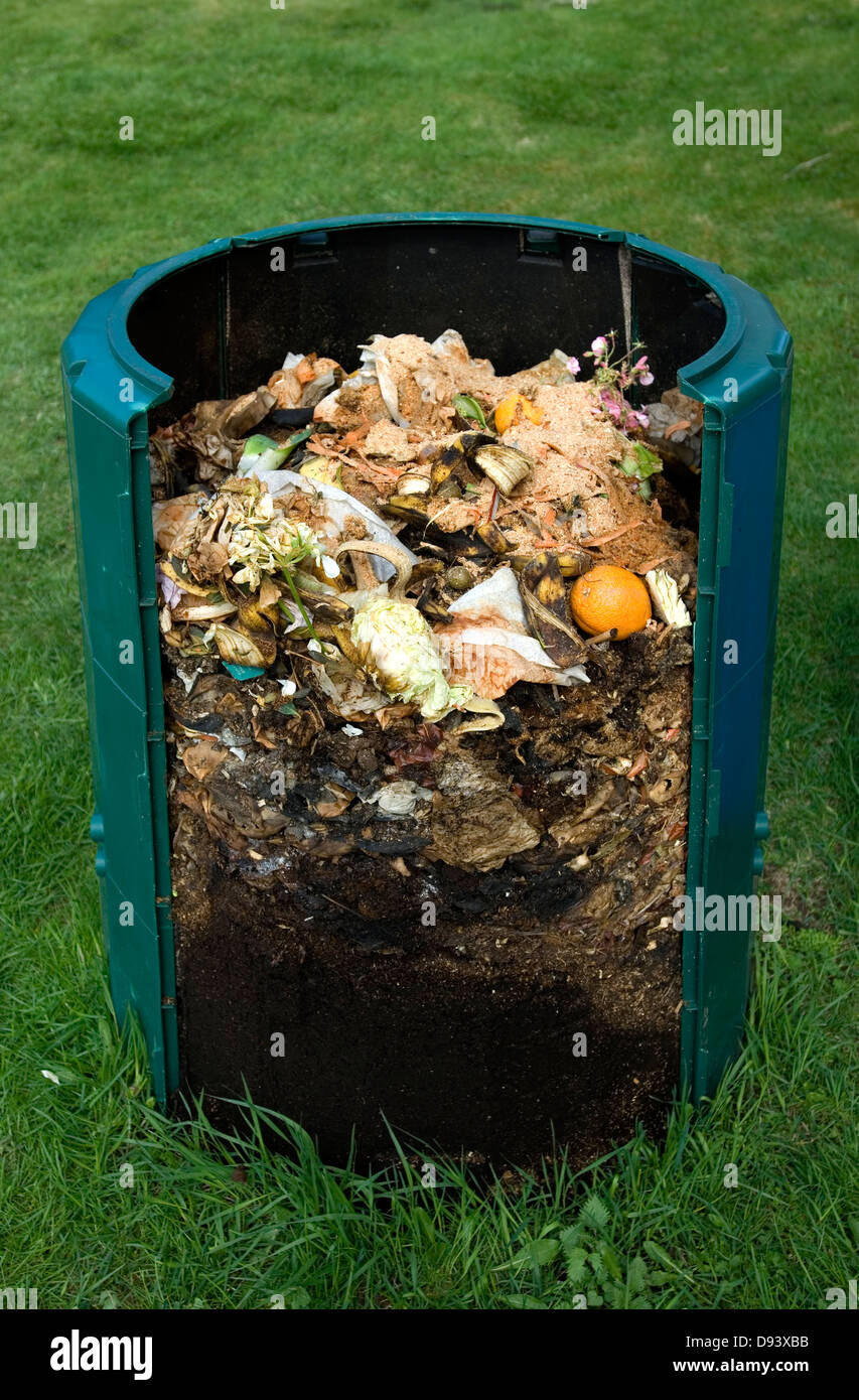 Cross section of compost bin Stock Photo