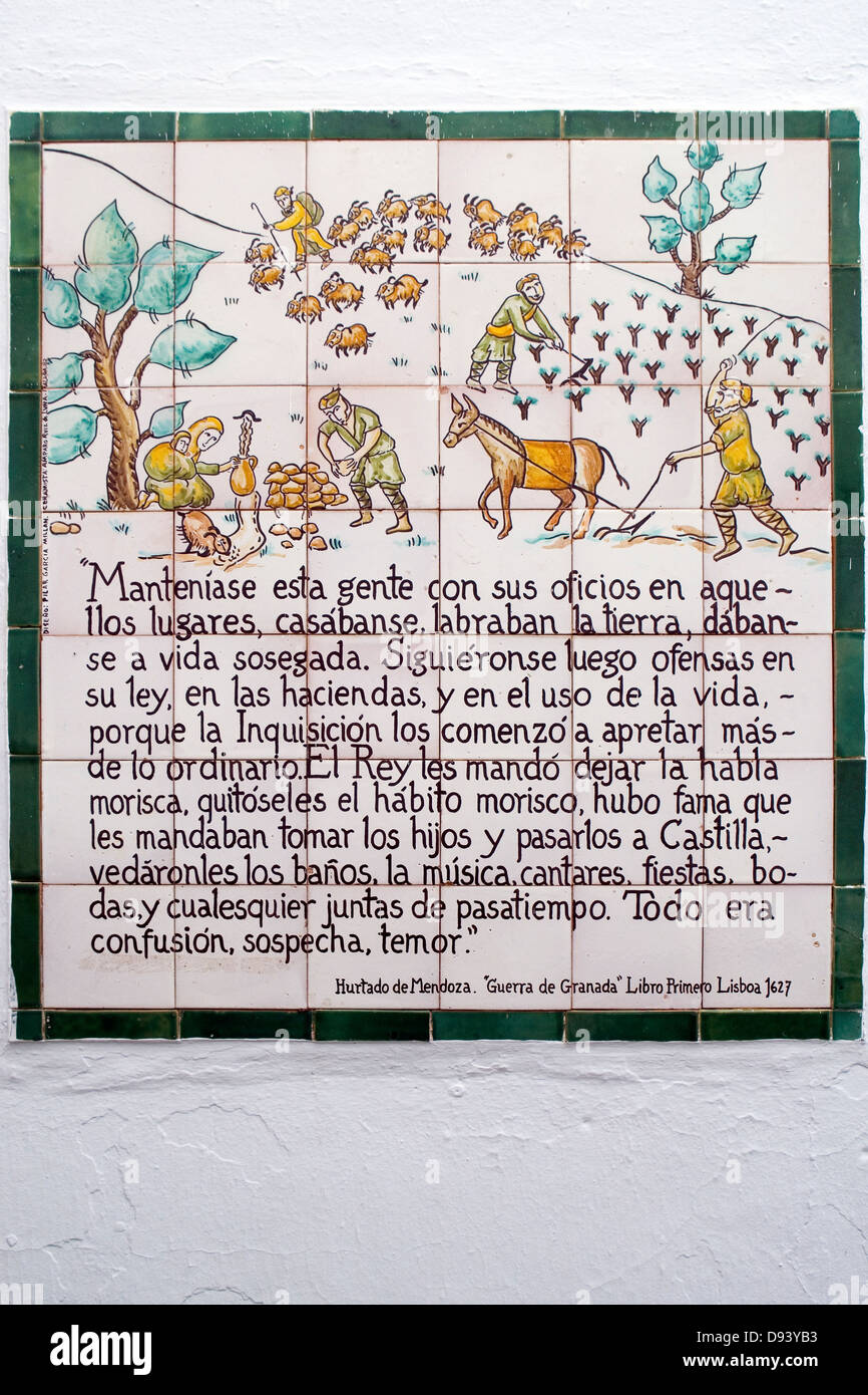 Painted tiles telling a historical story in Frigilana, Adalucia, Spain Stock Photo