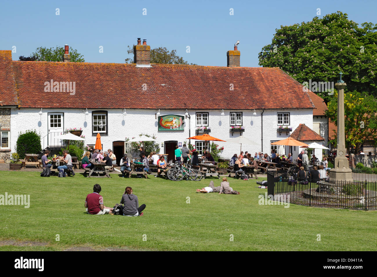 The Tiger Inn, popular with hikers and cyclists,  East Dean, East Sussex, England, UK, GB Stock Photo