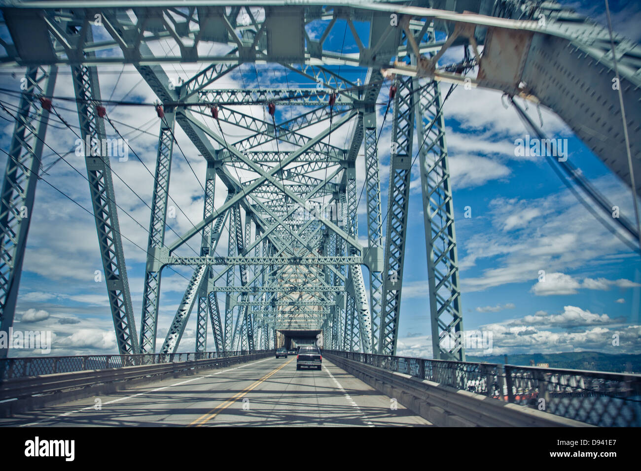 details of metal structured bridges in Portland Stock Photo