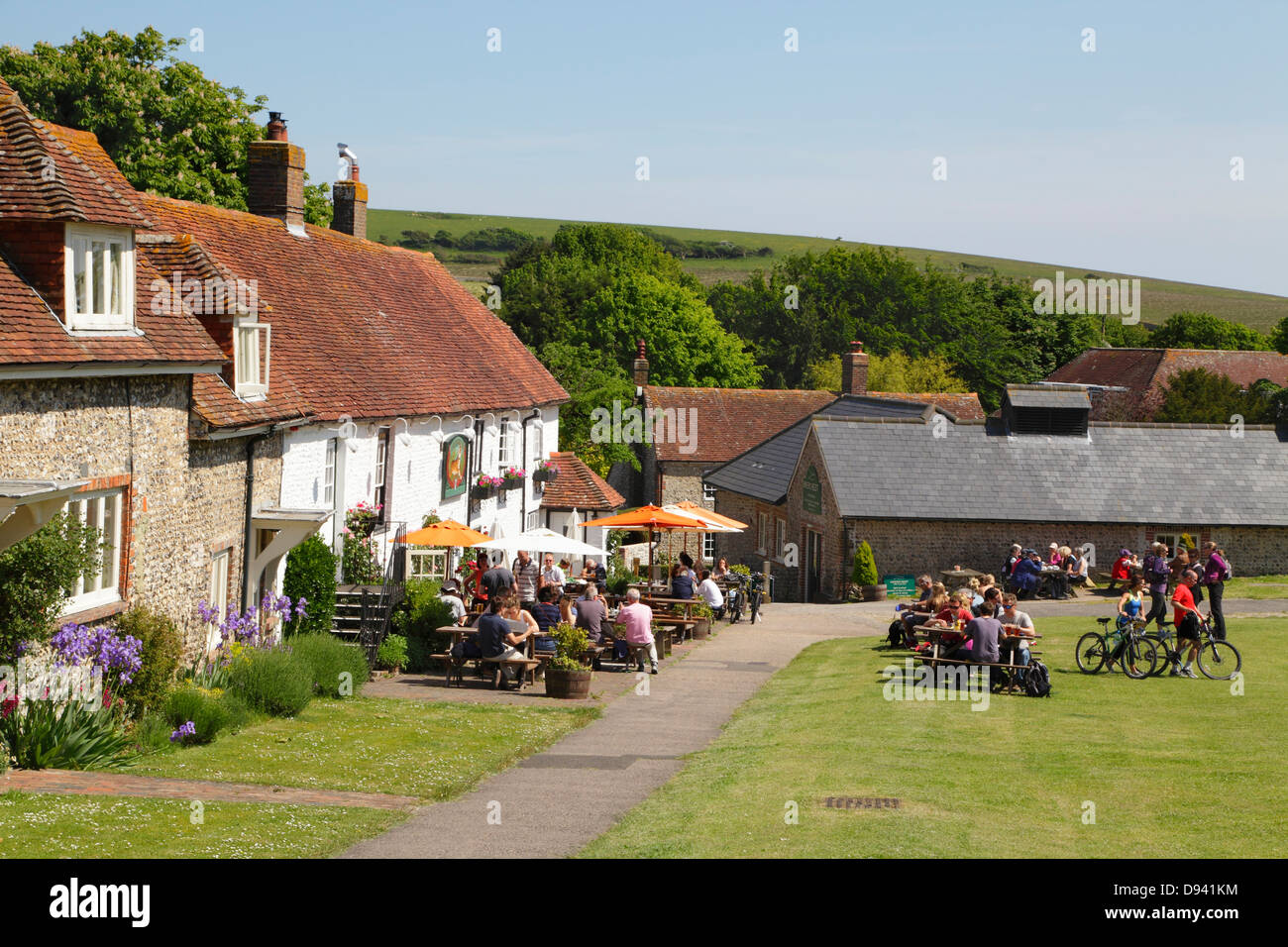 The Tiger Inn, popular with cyclists and walkers, East Dean, East Sussex, England, UK, GB Stock Photo