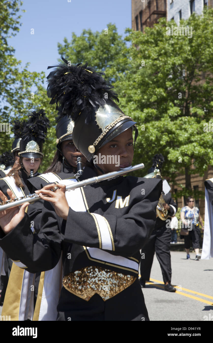 Flutist in a school marching band in the Memorial Day Parade, Bay Ridge, Brooklyn, New York