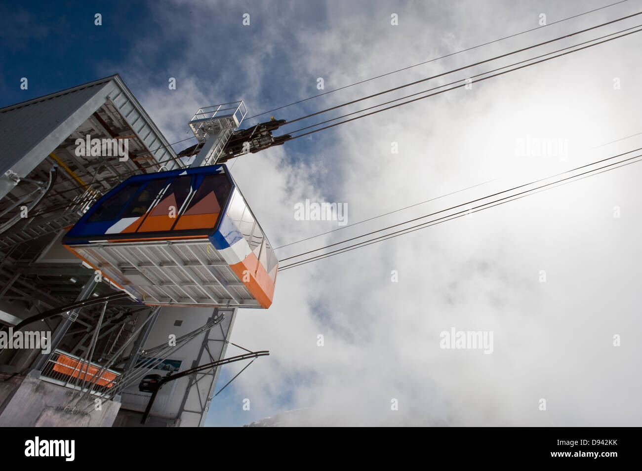 Low angle view of overhead cable car Stock Photo