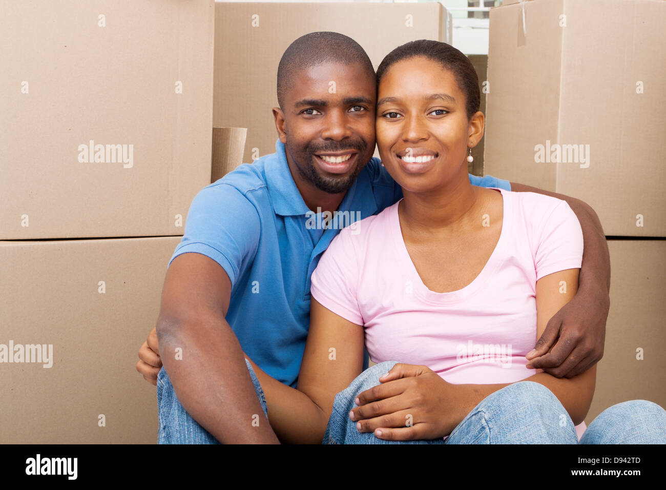 happy African American couple moving to their first home Stock Photo ...