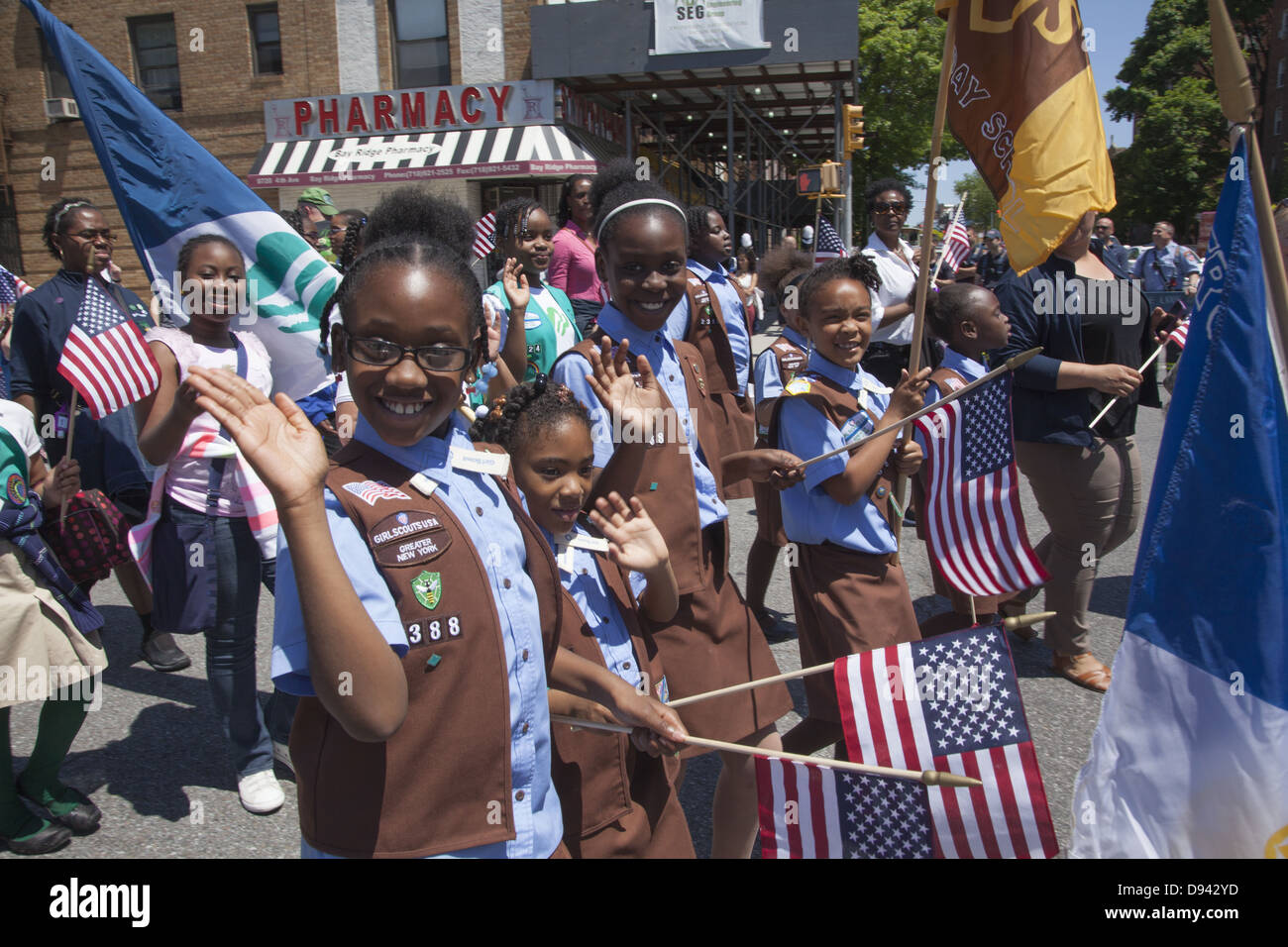 Girl Scout Brownies march in the Memorial Day Parade in Bay Ridge
