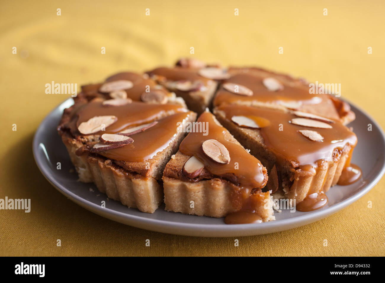 almond torte cut and ready to serve Stock Photo
