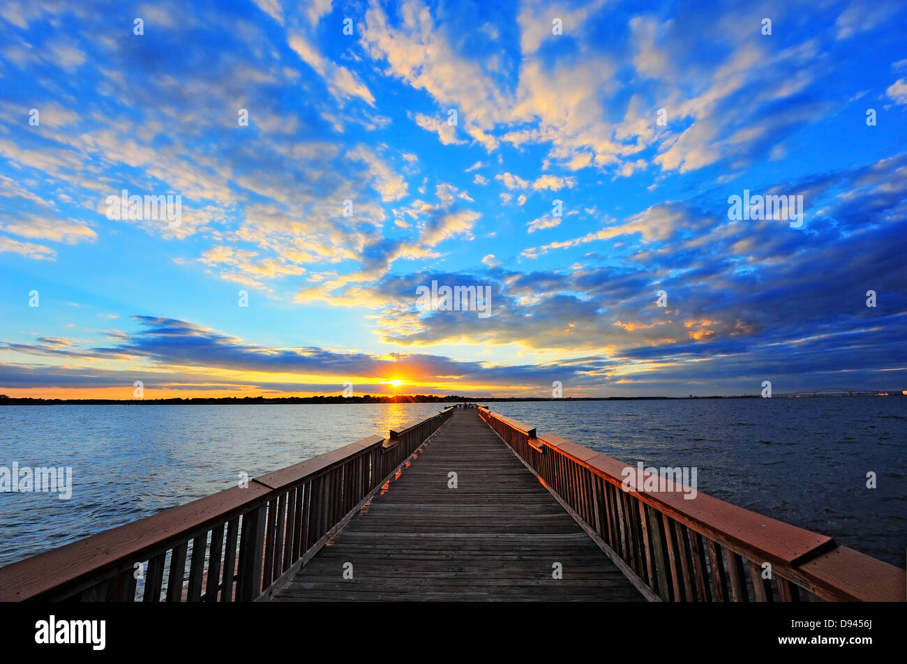 Fishing pier on the Chesapeake Bay, Maryland at sunset Stock Photo