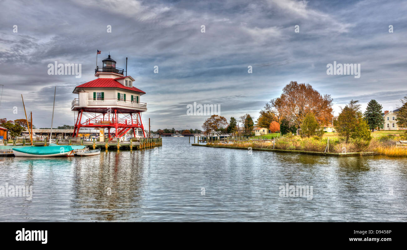 Drum point Lighthouse on the Chesapeake Bay in Maryland during Autumn Stock Photo
