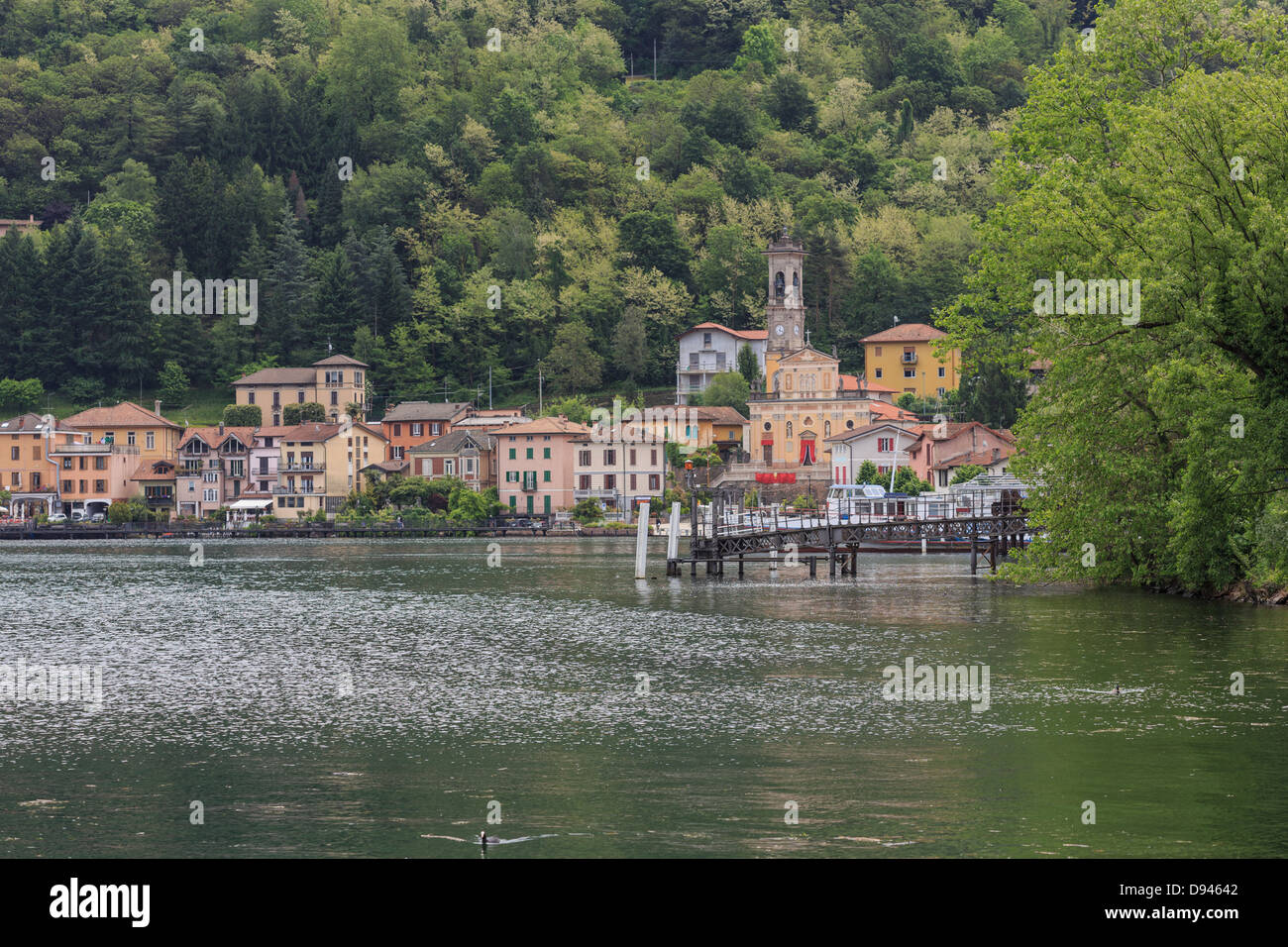 Porto Ceresio, a small town on Lake Lugano, on the border with Switzerland, Varese province, Lombardy, Italy Stock Photo