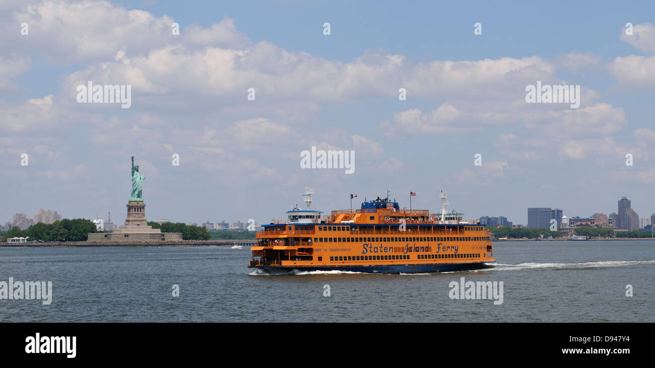 Ferry with Statue of Liberty in background Stock Photo Alamy
