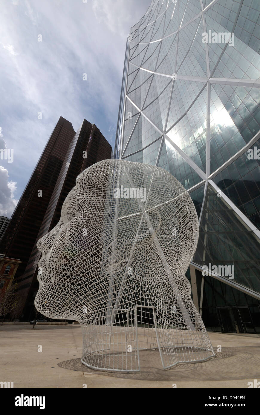 A twelve metre wire sculpture of a young girl's head by Spanish artist Jaume Plensa stands in