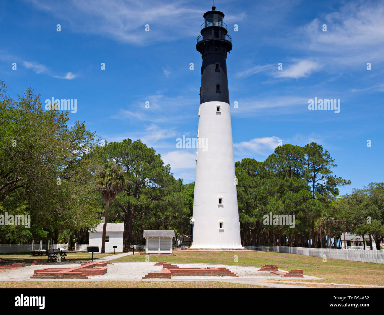 Hunting Island Lighthouse, South Carolina. 136 foot tall tower made of brick with a cast iron shell. Decommissioned in 1933. Stock Photo