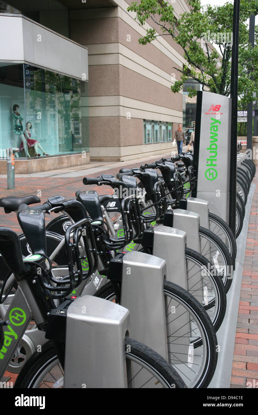 A station of public rental bikes Hubway in Boston Stock Photo Alamy