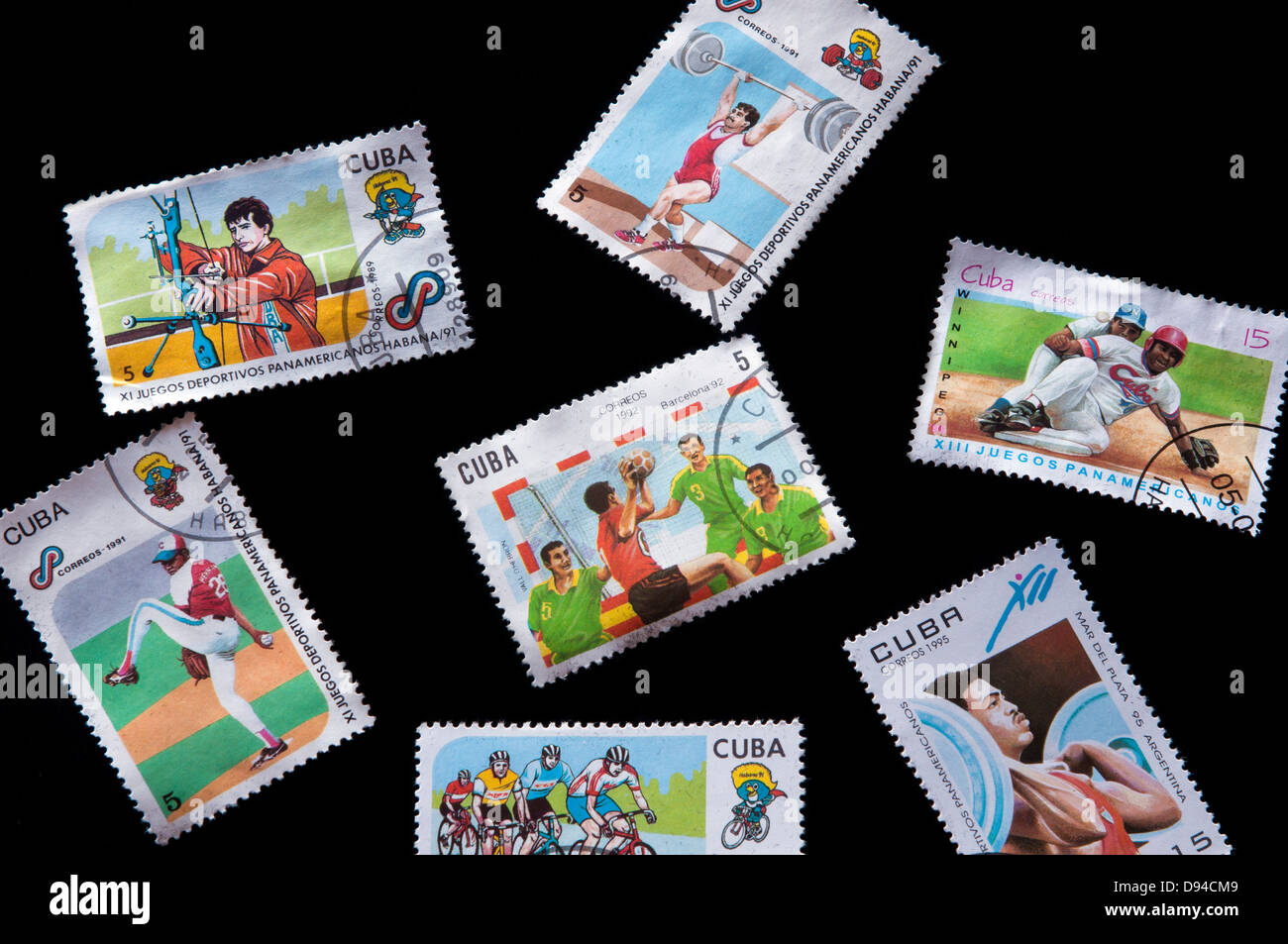 cuba sports postage stamps in studio setting Stock Photo