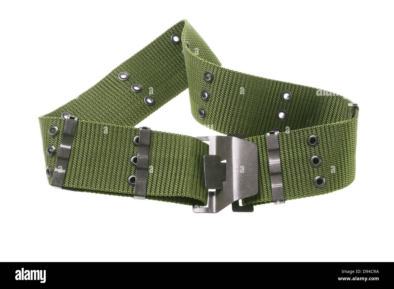 Green Nylon Canvas Military Belt On White Background Stock Photo