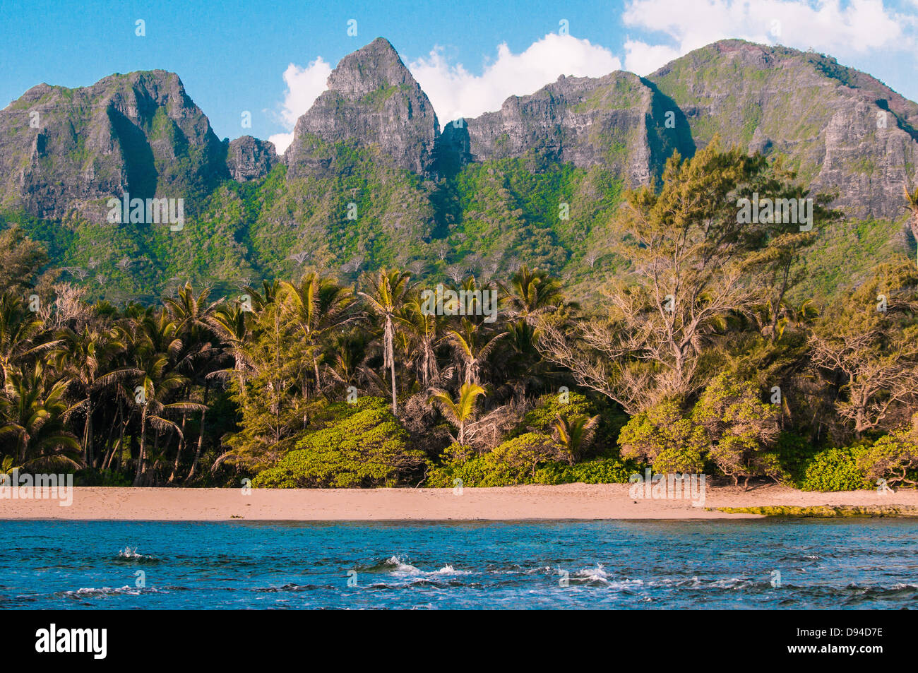 Beautiful beach & the Anahola Mountains, Kauai, Hawaii Stock Photo Alamy