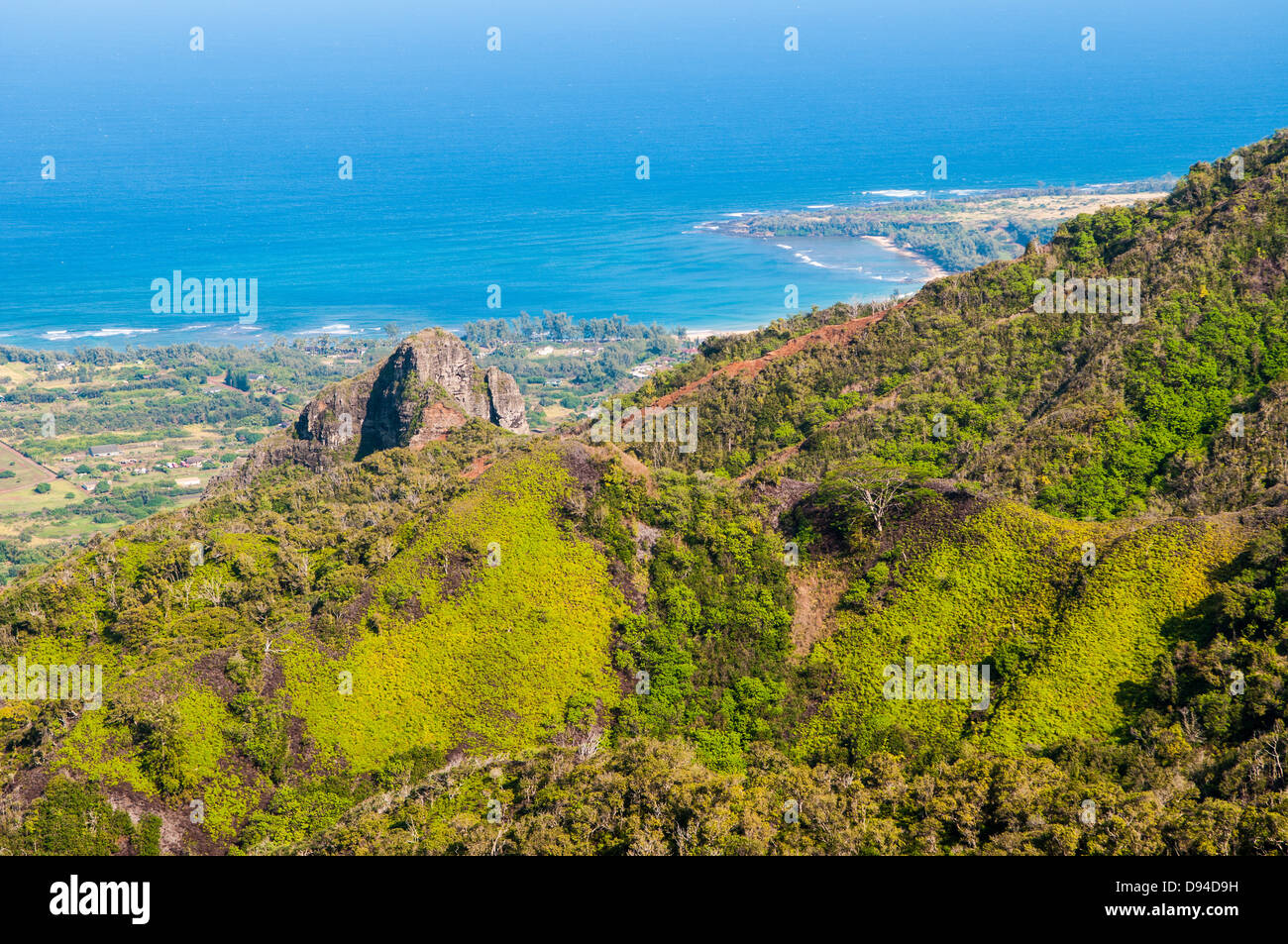 Anahola Bay in distance as seen from the Anahola Mountains, Kauai, Hawaii Stock Photo Alamy