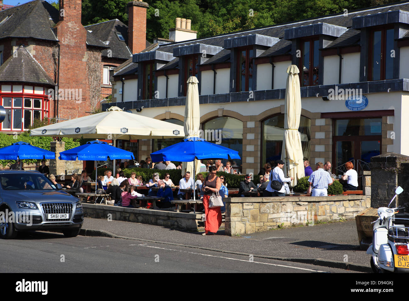 The busy Rail Bridge Cafe Bistro in South Queensferry in the City of Edinburgh in Scotland Stock Photo