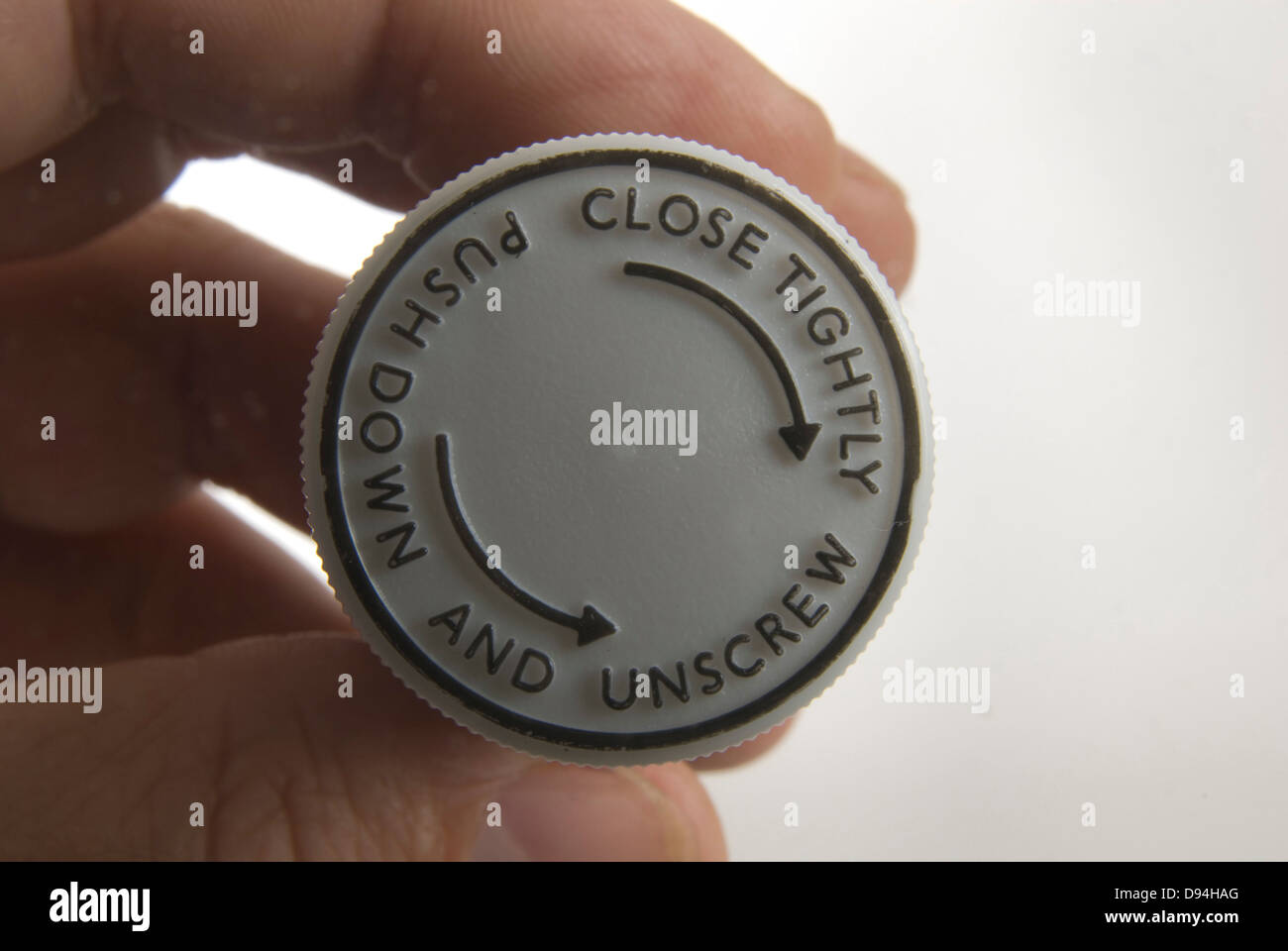 medicine bottle showing child proof cap Stock Photo Alamy