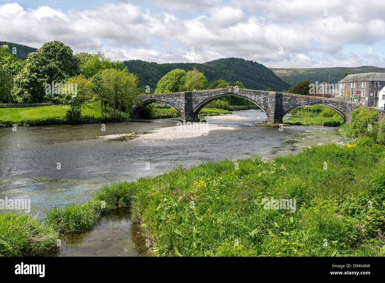 An elegant 17th century stone bridge over the River Conwy at Llanrwst. North Wales Stock Photo