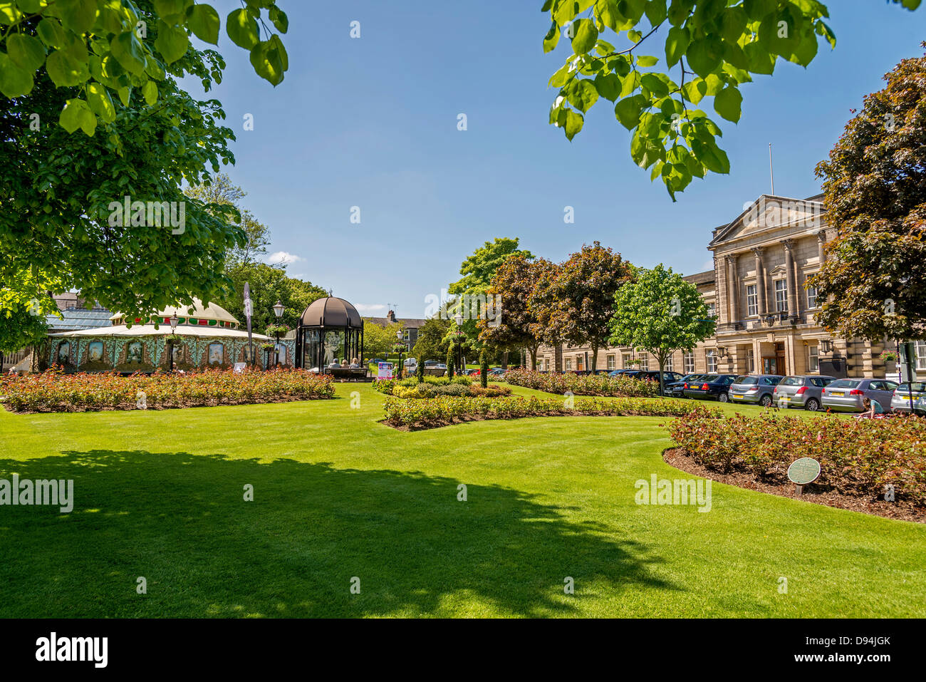 The council offices in Crescent Gardens Harrogate and the Queen Mother's Rose Walk. Stock Photo