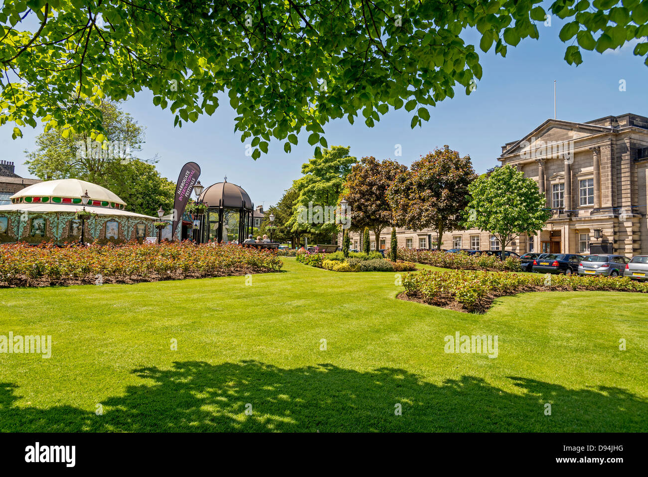 The council offices in Crescent Gardens Harrogate and the Queen Mother's Rose Walk. Stock Photo