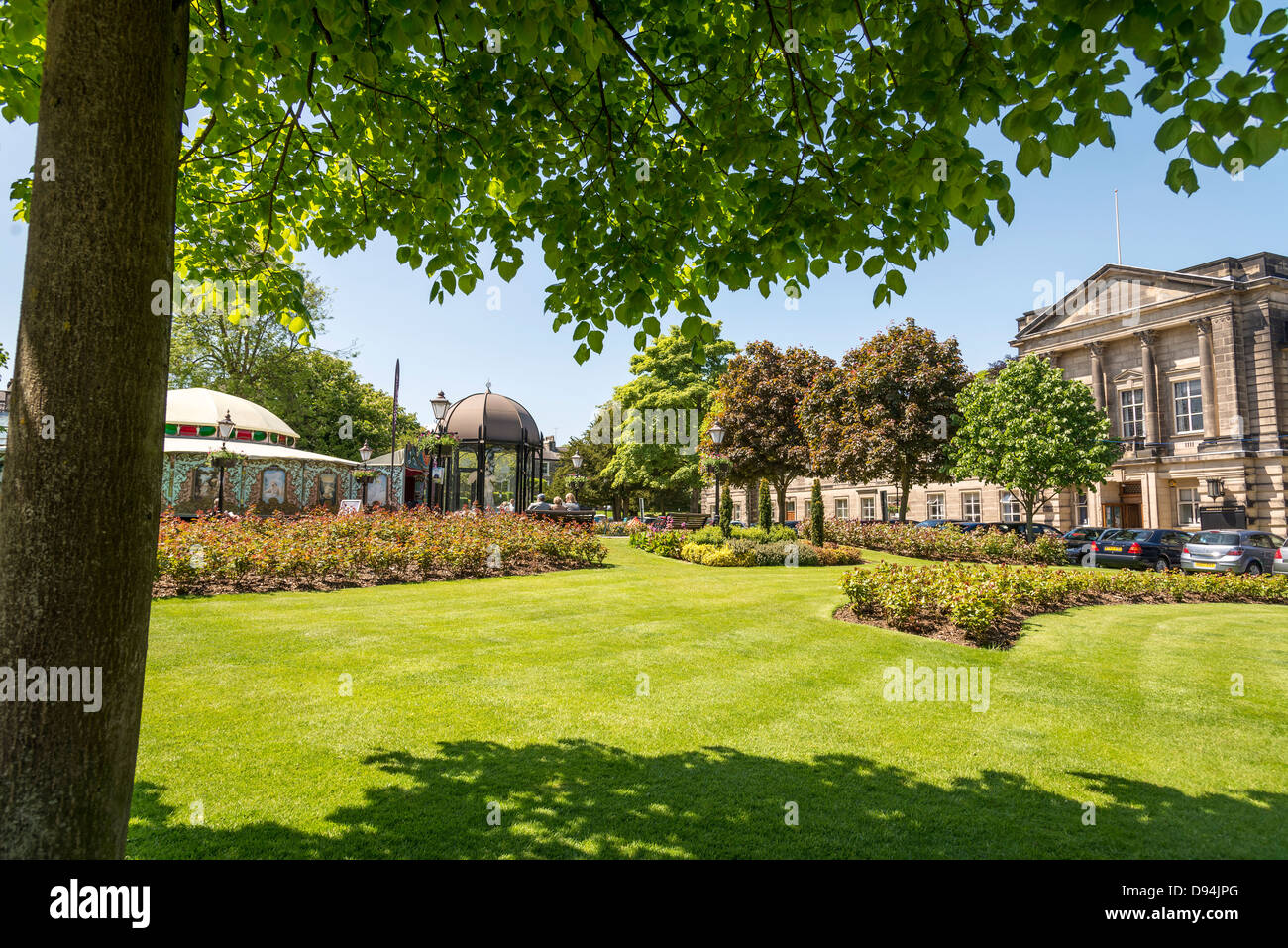 The council offices in Crescent Gardens Harrogate and the Queen Mother's Rose Walk. Stock Photo